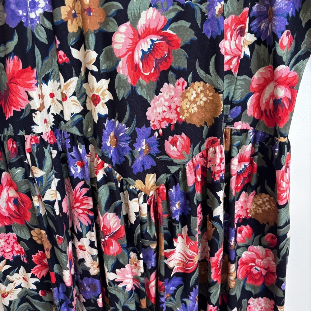 Glenfrey Vintage 80s Cottagecore Basque Waist Midi Dress Size 18 Floral Modest - Picture 7 of 11